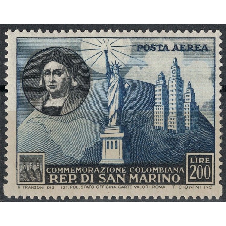 SAN MARINO 1952 Cristoforo Colombo (posta aerea) MNH**