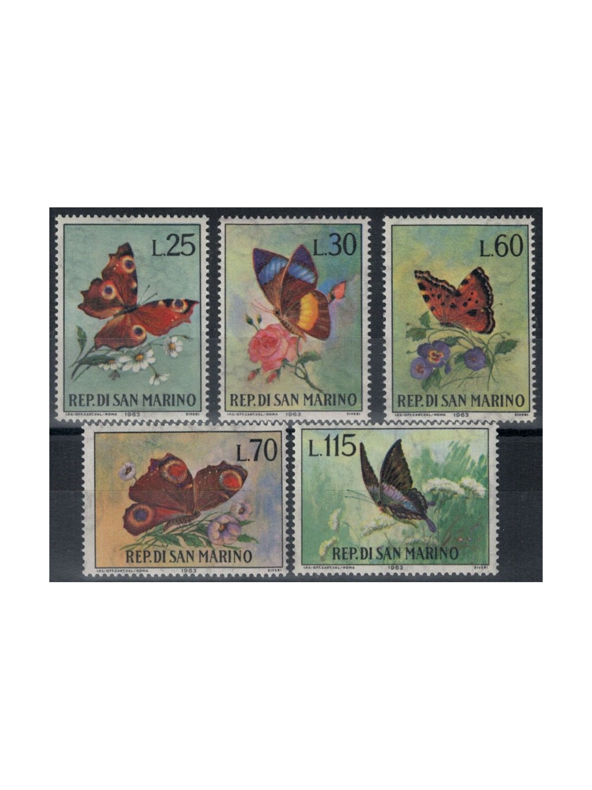 SAN MARINO 1963 Butterflies 5v MNH**