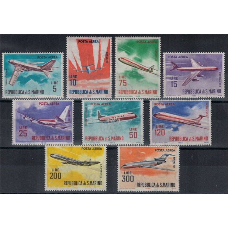 SAN MARINO 1963 Modern aircraft (airmail) 9v MNH**