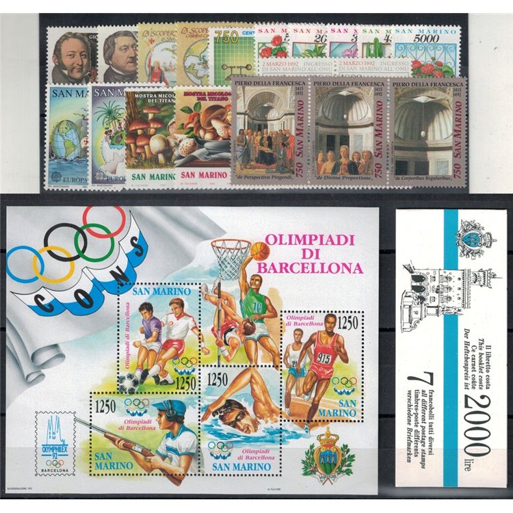 SAN MARINO 1992 Complete vintage 21v + 1 s/s + 1 booklet MNH**