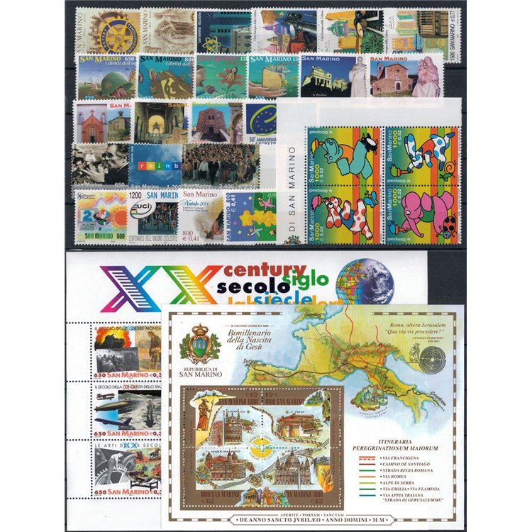 SAN MARINO 2000 Complete Year 27v + 2 s/s MNH**