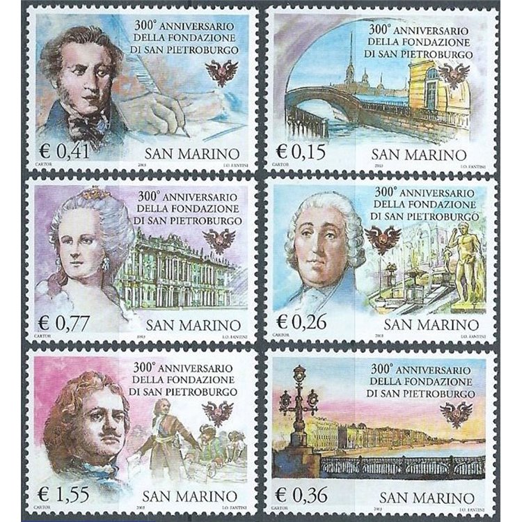 SAN MARINO 2003 Anniversario di San Pietroburgo 6v MNH**