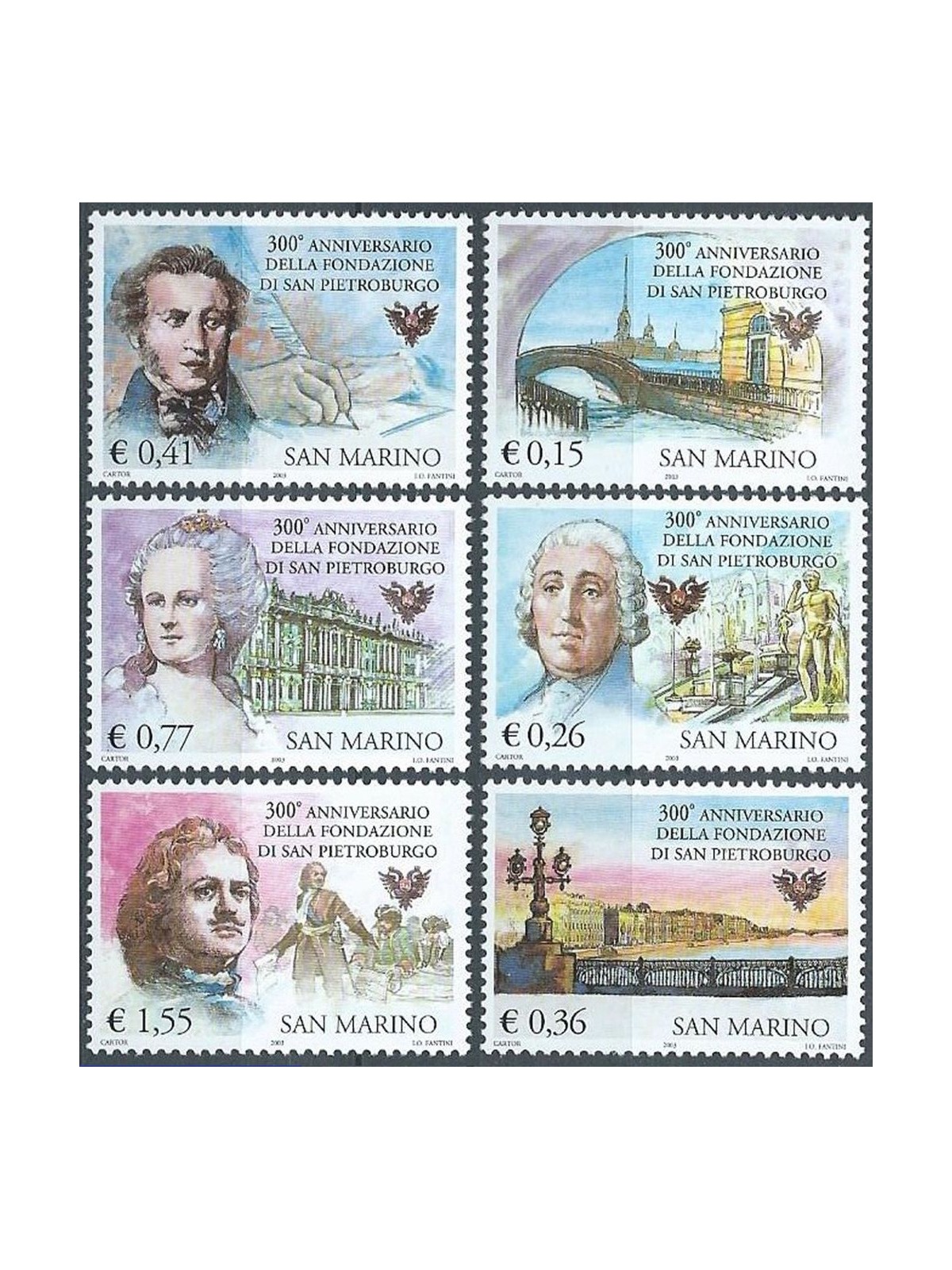 SAN MARINO 2003 Anniversary of St. Petersburg 6v MNH**