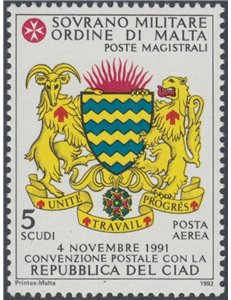 SMOM 1992 Postal Agreement with Chad MNH**