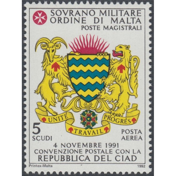 SMOM 1992 Postal Agreement with Chad MNH**