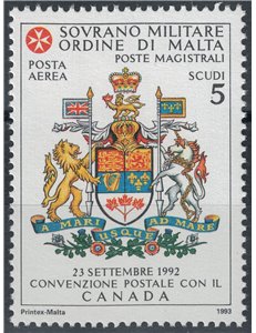 SMOM 1993 Postal Agreement with Canada MNH**