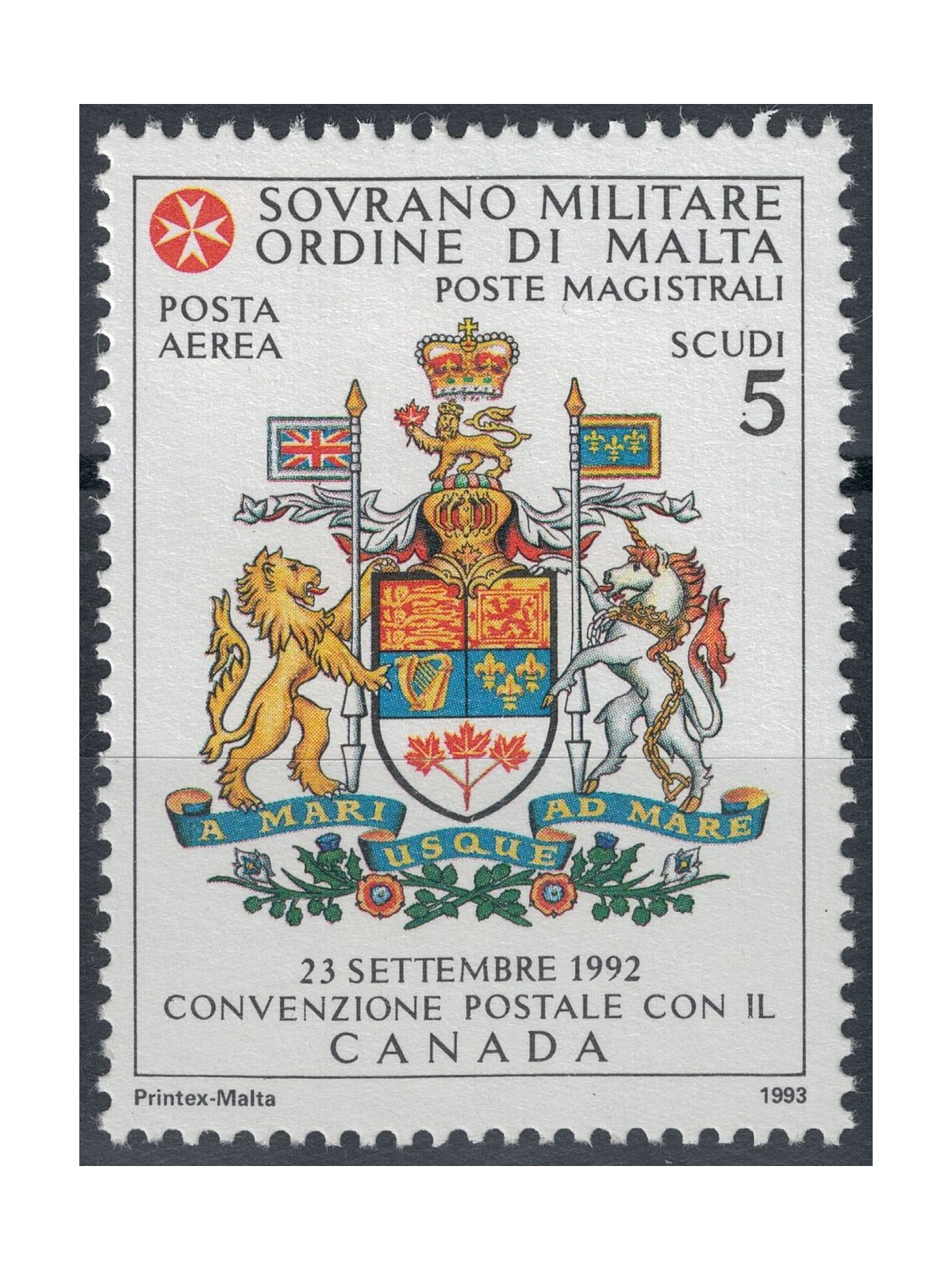 SMOM 1993 Convenzione Postale con Canada MNH**