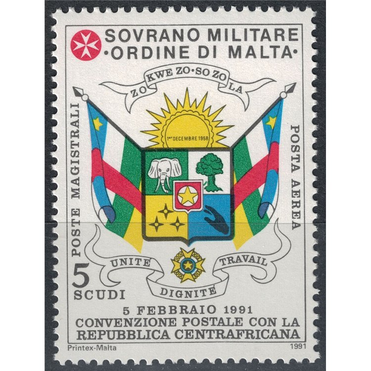 SMOM 1991 Convenzione postale con Repubblica Centrafricana MNH**