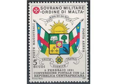 SMOM 1991 Postal Agreement with Central African Republic MNH**