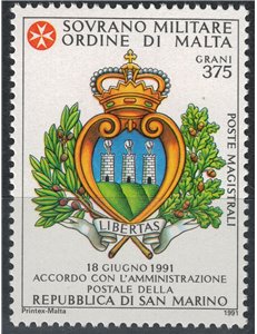 SMOM 1991 Convenzione postale con San Marino MNH**