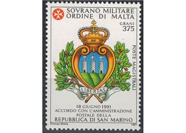 SMOM 1991 Convenzione postale con San Marino MNH**