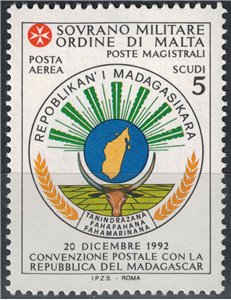 SMOM 1994 Postal Agreement with Madagascar MNH**