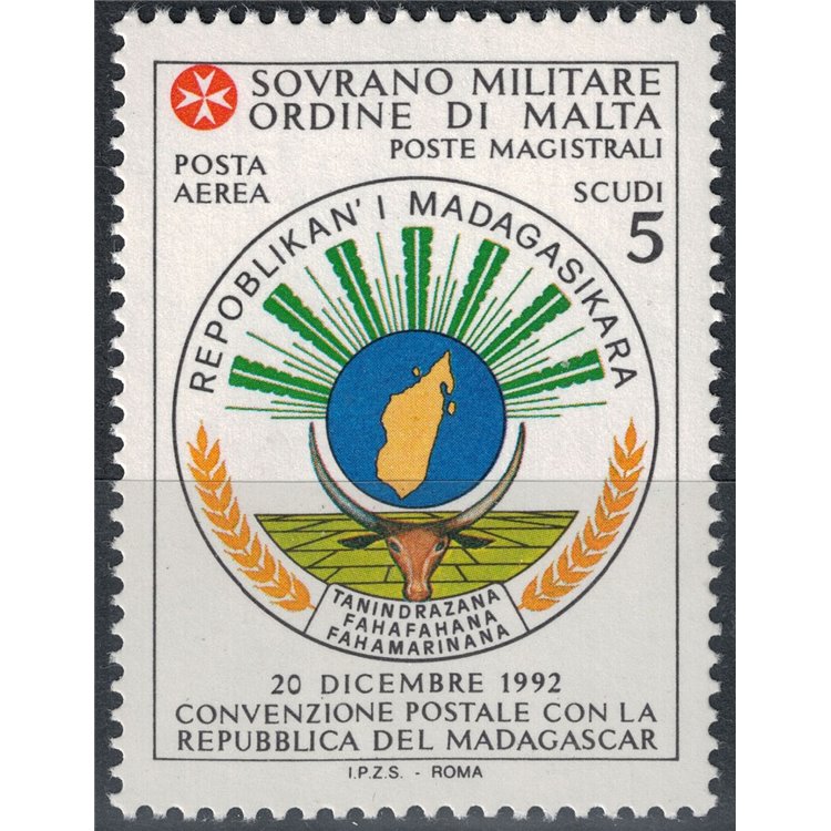 SMOM 1994 Postal Agreement with Madagascar MNH**