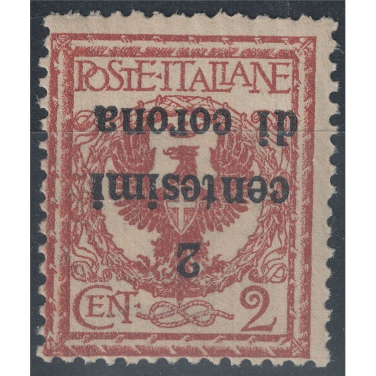 TRENTO E TRIESTE 1919 Varietà 2c su 2c rosso bruno soprast. capovolta MNH**
