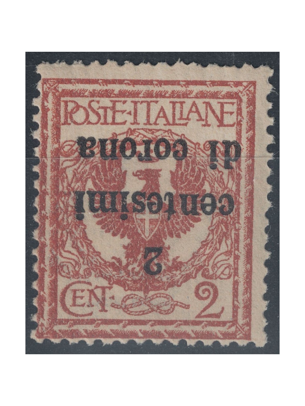 TRENTO E TRIESTE 1919 Varietà 2c su 2c rosso bruno soprast. capovolta MNH**