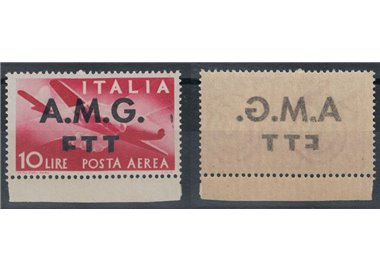TRIESTE A 1947 Doppia varietà 10£ posta aerea democratica MNH**