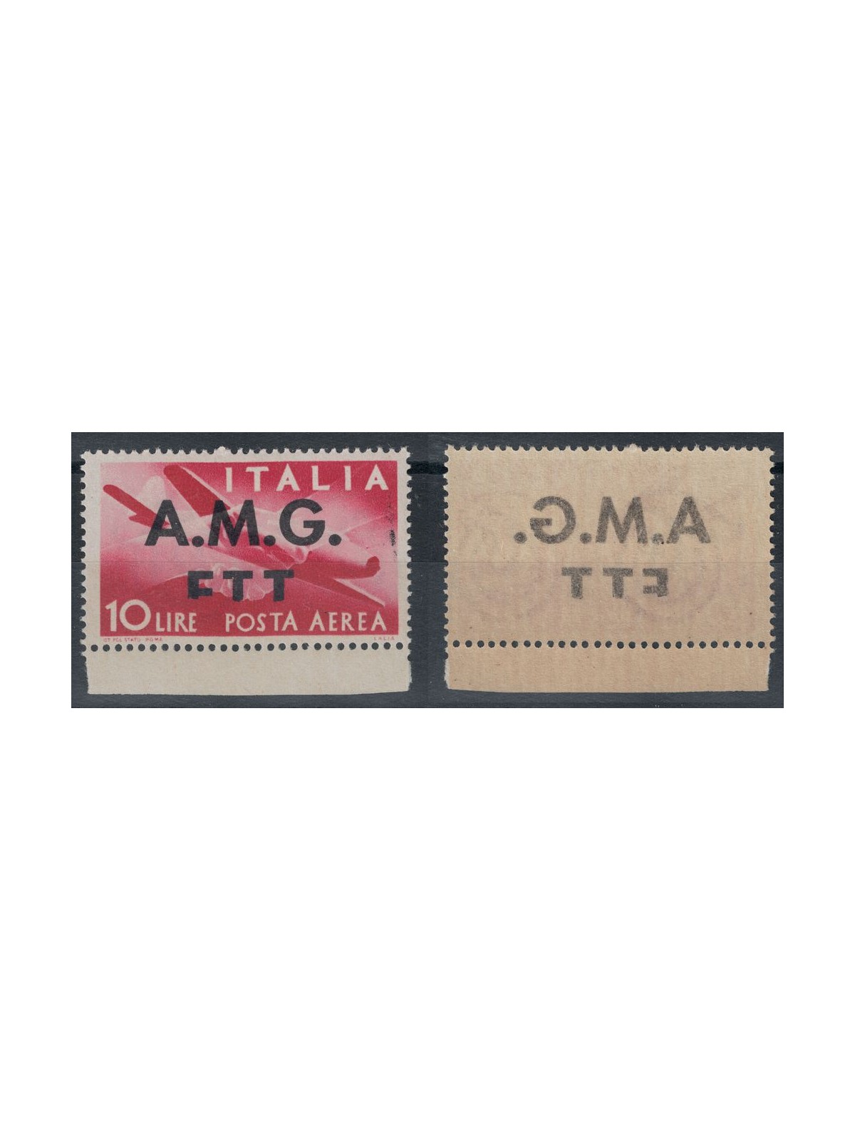 TRIESTE A 1947 Double variety 10£ democratic airmail MNH**