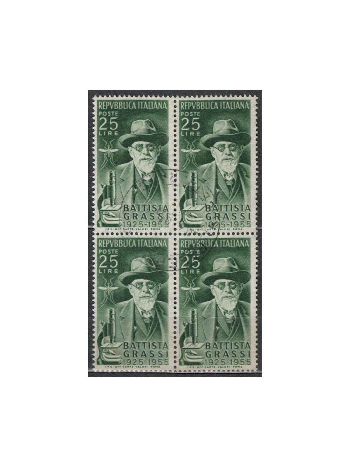 ITALY 1955 Giovanni Battista Grassi in block of four us