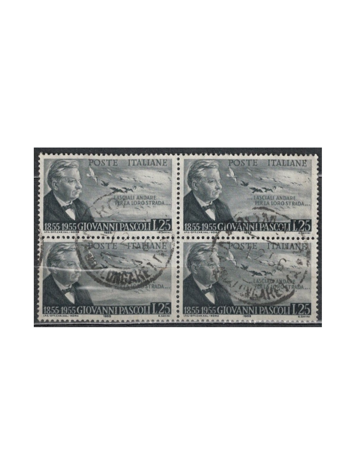 ITALY 1955 Giovanni Pascoli in block of four us