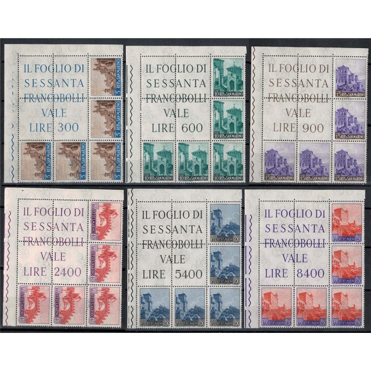 SAN MARINO 1966 Views, corner blocks of 5 MNH**