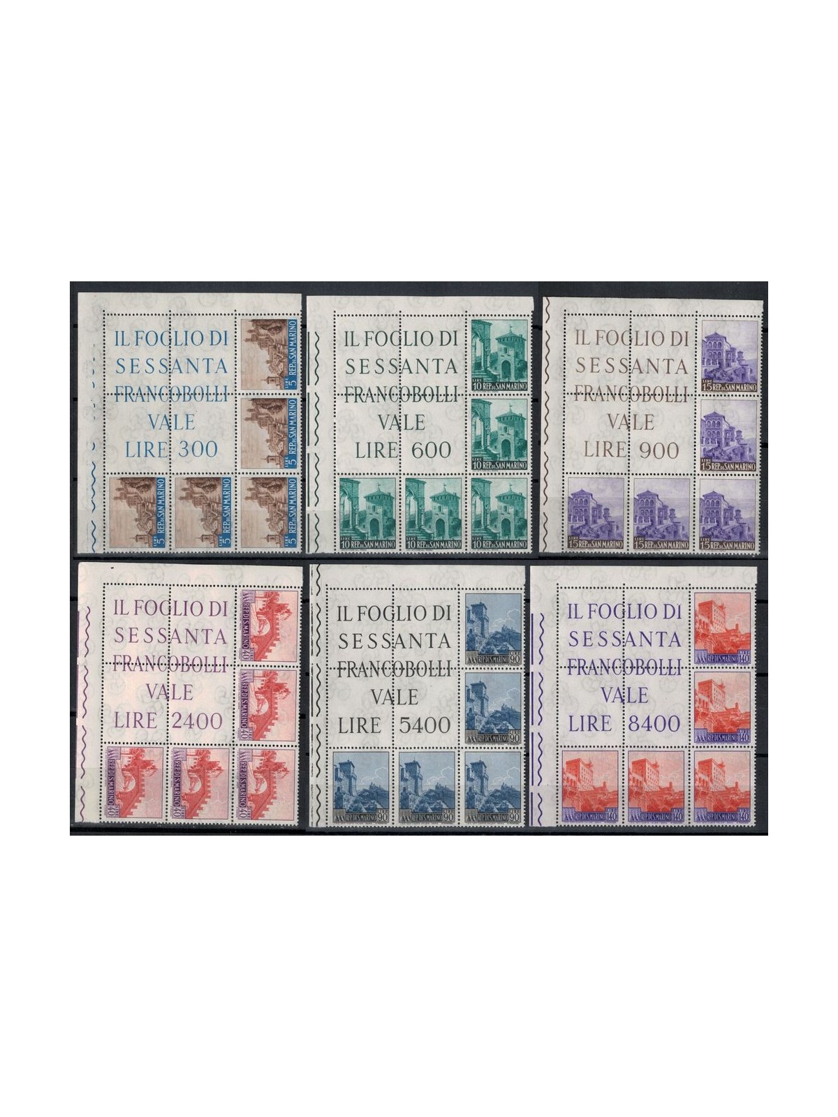 SAN MARINO 1966 Vedute, blocchi angolari di 5 MNH**