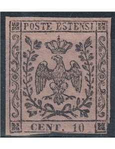 DUCATO DI MODENA 1852 10c rosa chiaro senza punto MNH**