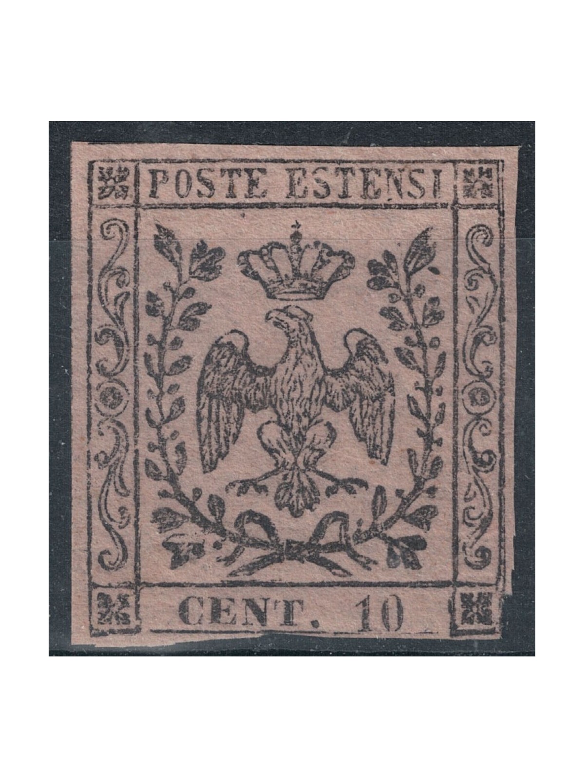 DUCATO DI MODENA 1852 10c rosa chiaro senza punto MNH**