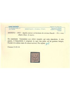 DUCATO DI MODENA 1852 10c rosa chiaro senza punto MNH**