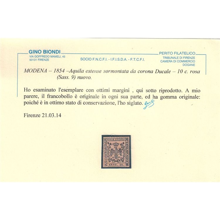 DUCATO DI MODENA 1857 10c rosa con punto MH* ©