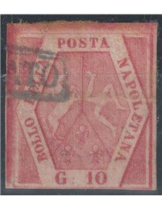 REGNO DI NAPOLI 1858 10 grana carminio rosa II tavola us ©