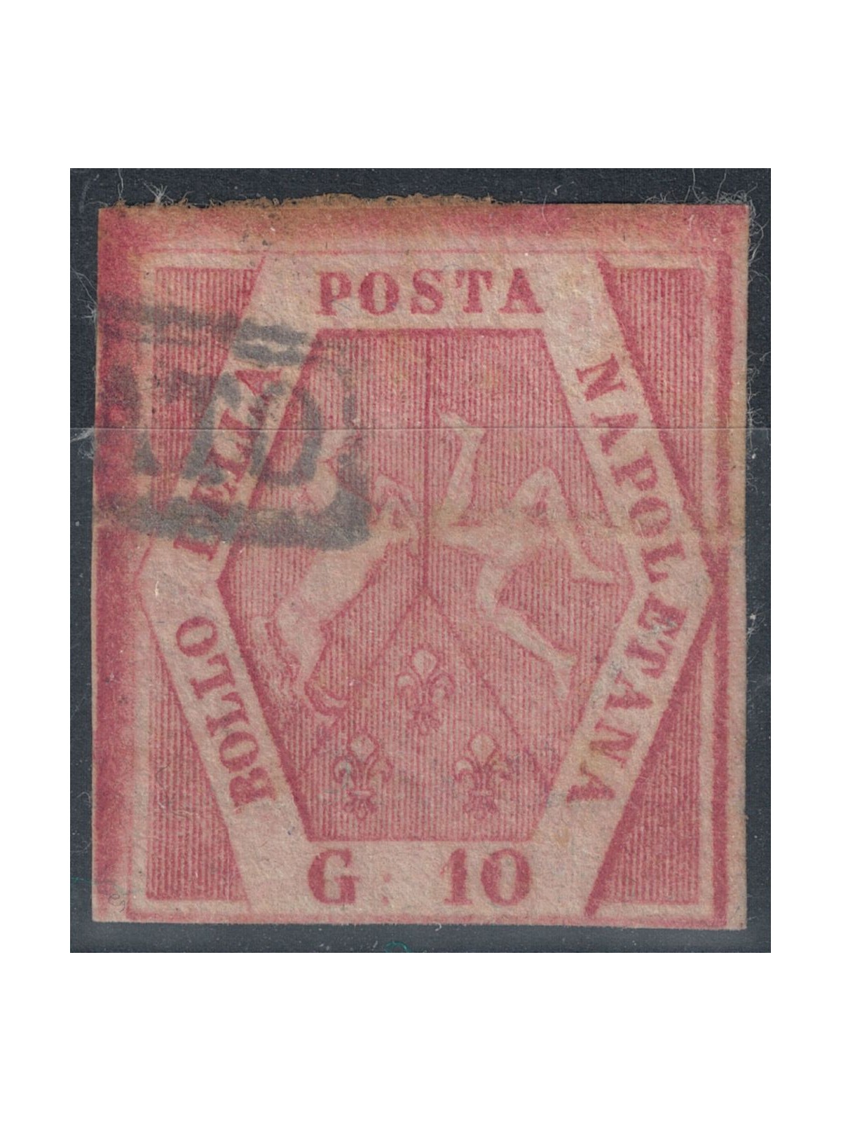 REGNO DI NAPOLI 1858 10 grana carminio rosa II tavola us ©