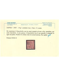 REGNO DI NAPOLI 1858 10 grana carminio rosa II tavola us ©