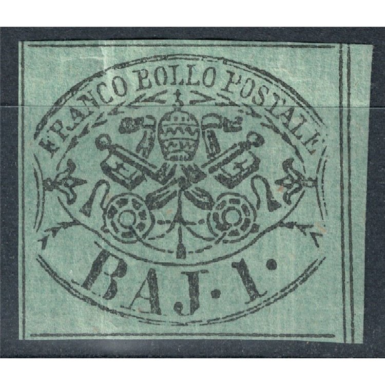 STATO PONTIFICIO 1852-64 Stemma (1 bajocco verde grigiastro) MNH** ©