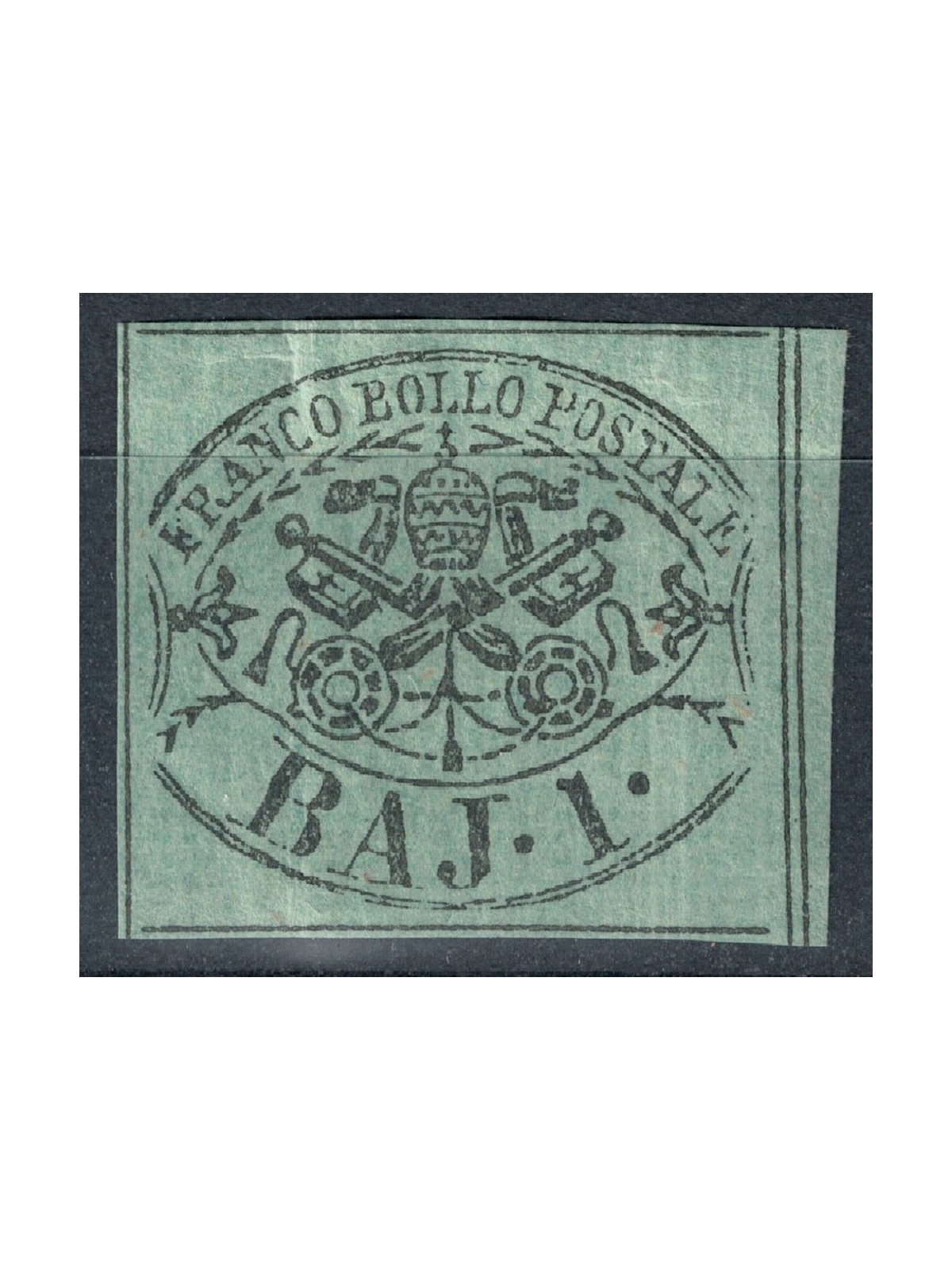 PAUL STATE 1852-64 Coat of arms (1 greyish green bajocco) MNH** ©
