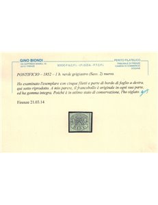 STATO PONTIFICIO 1852-64 Stemma (1 bajocco verde grigiastro) MNH** ©