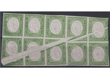 REGNO DI SARDEGNA 1863 Varietà 5c verde smorto 10v MNH** ©