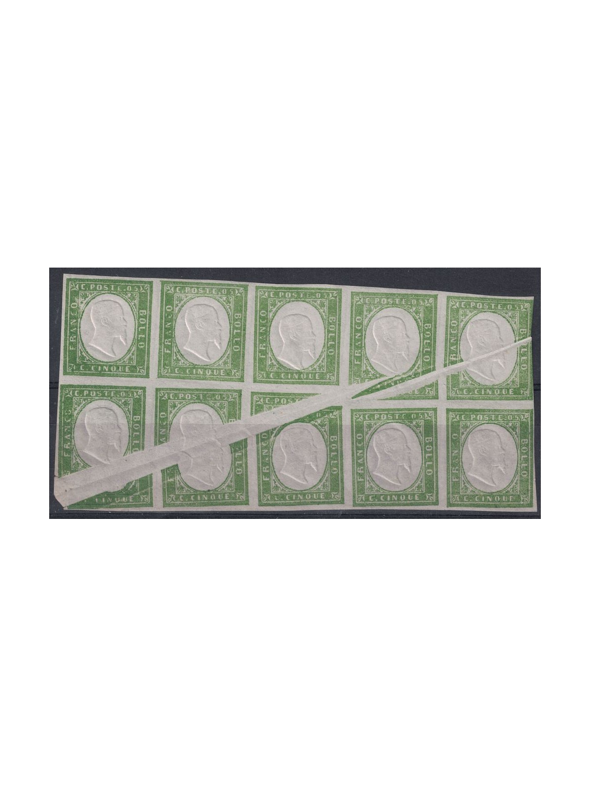 KINGDOM OF SARDINIA 1863 Variety 5c pale green 10v MNH** ©