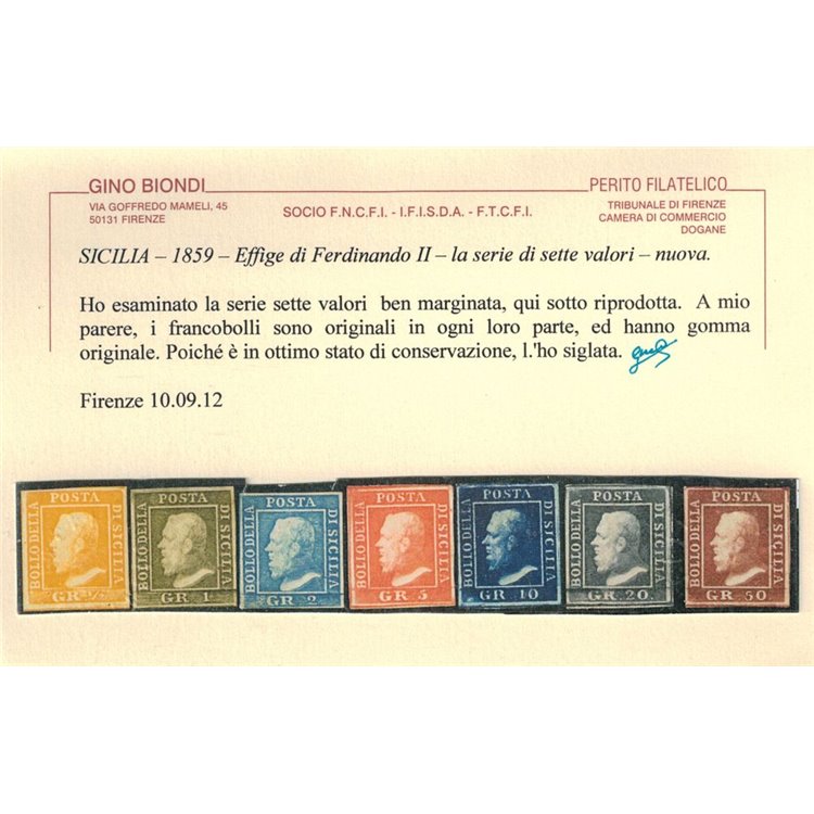 REGNO DI SICILIA 1859 Effigie di Ferdinando II 7v MH* ©