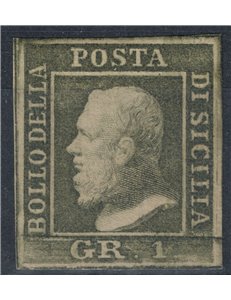 REGNO DI SICILIA 1859 1 Grano Verde oliva chiaro MH* ©