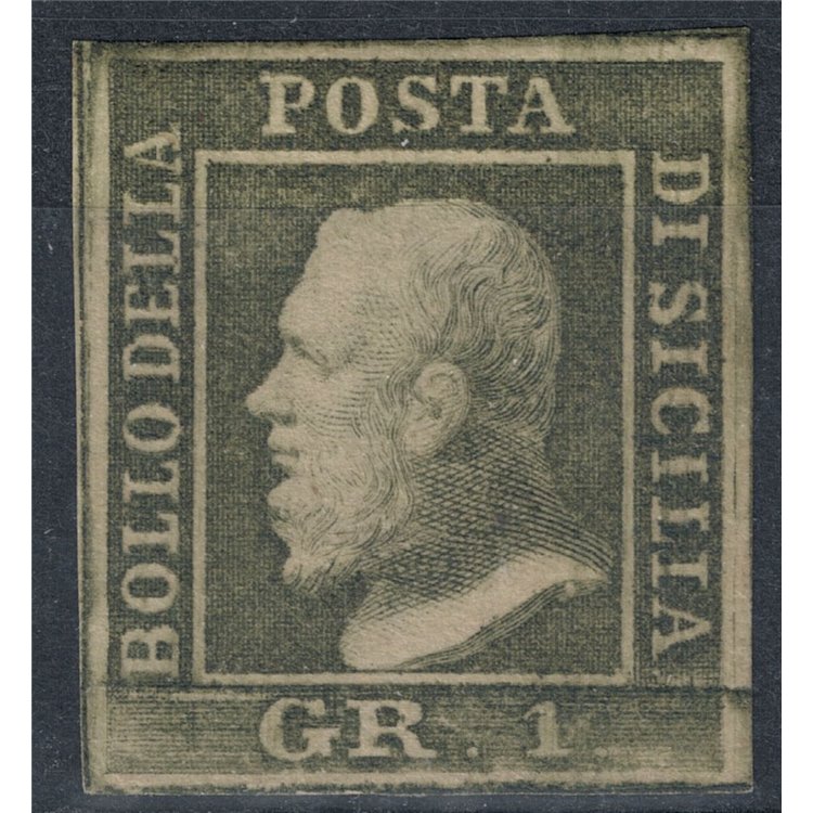 REGNO DI SICILIA 1859 1 Grano Verde oliva chiaro MH* ©