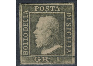 REGNO DI SICILIA 1859 1 Grano Verde oliva chiaro MH* ©