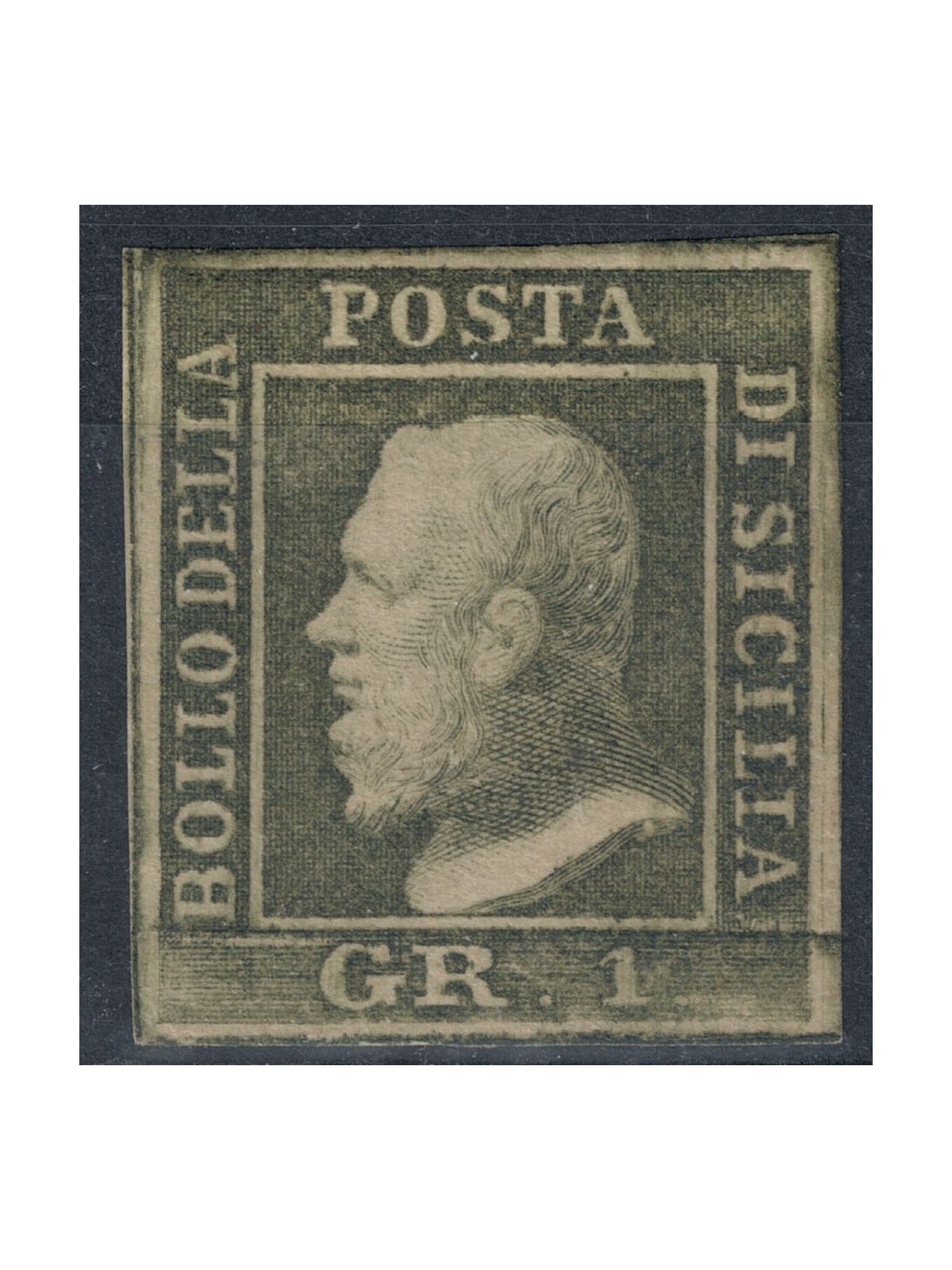 KINGDOM OF SICILY 1859 1 Grano Light olive green MH* ©