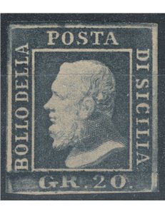 REGNO DI SICILIA 1859 20 grana grigio ardesia MH* ©