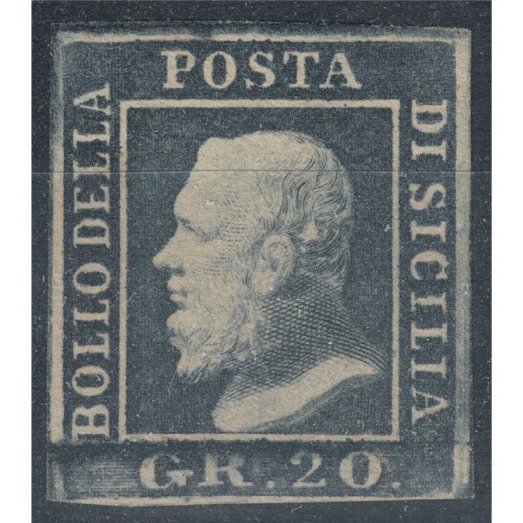 REGNO DI SICILIA 1859 20 grana grigio ardesia MH* ©