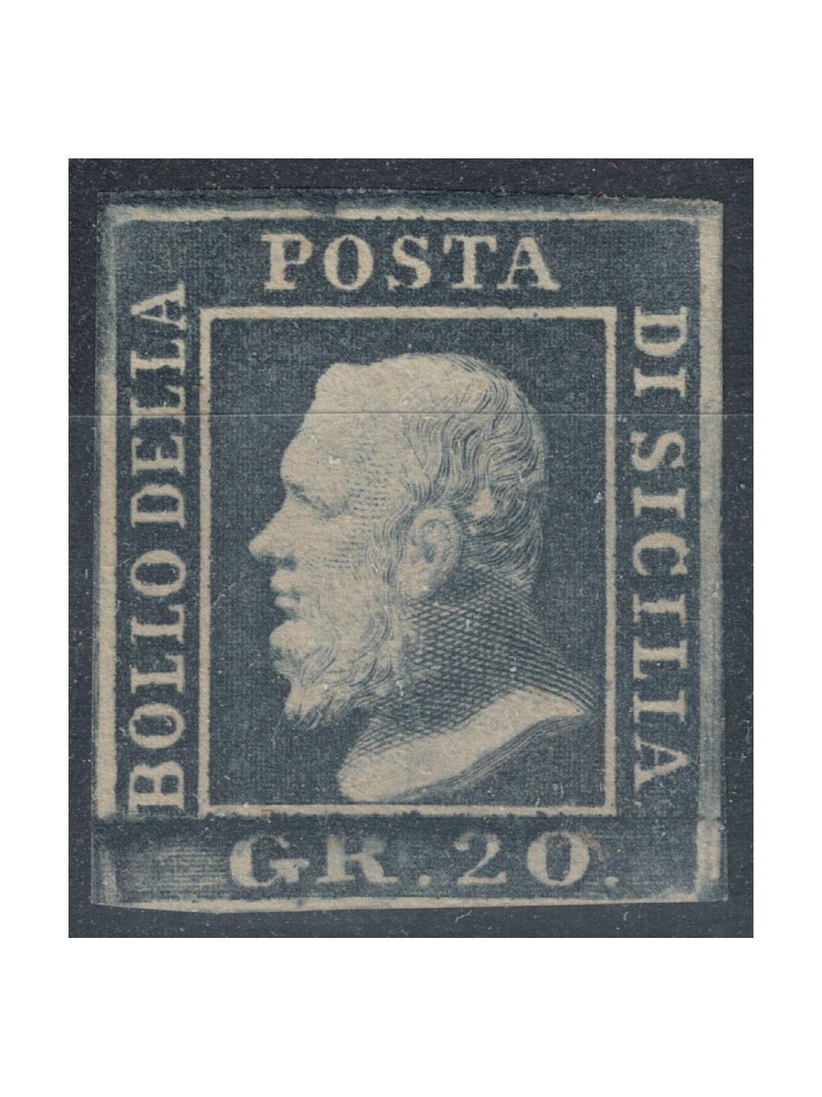 REGNO DI SICILIA 1859 20 grana grigio ardesia MH* ©