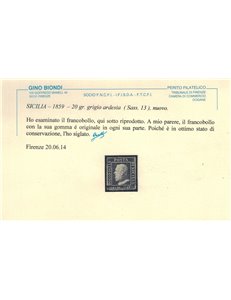 REGNO DI SICILIA 1859 20 grana grigio ardesia MH* ©