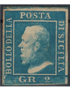 REGNO DI SICILIA 1859 2 grana azzurro chiaro MH* ©