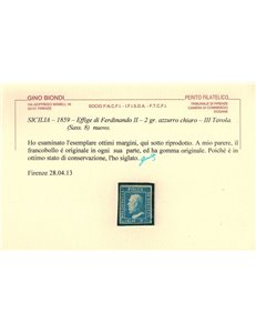 REGNO DI SICILIA 1859 2 grana azzurro chiaro MH* ©