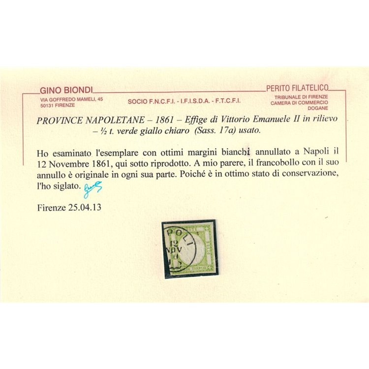 PROVINCE NAPOLETANE 1861 ½ tornese verde giallo chiaro us ©