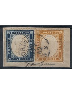 ITALY KINGDOM 1862 10c bistro + 20c indigo us ©